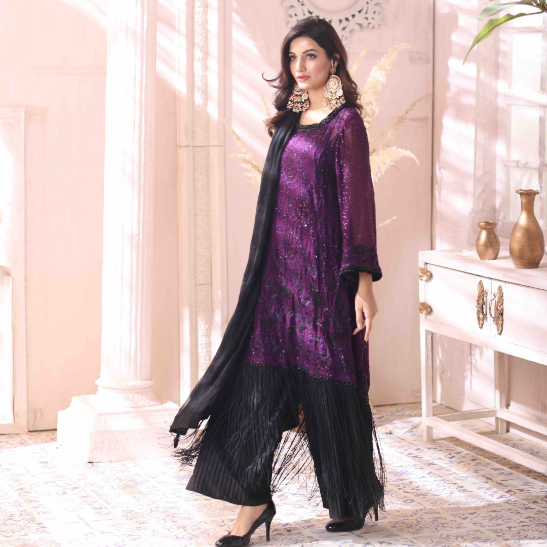 3-piece Embroidered Chiffon Suit 