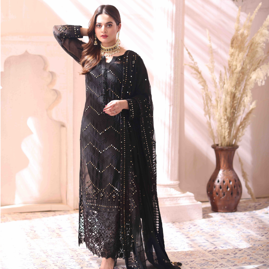 3 Piece Embroidered Chiffon Suit