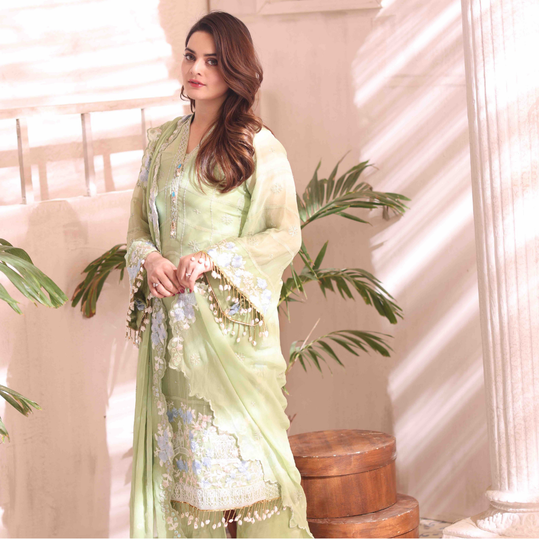 3 Piece Embroidered Chiffon Suit