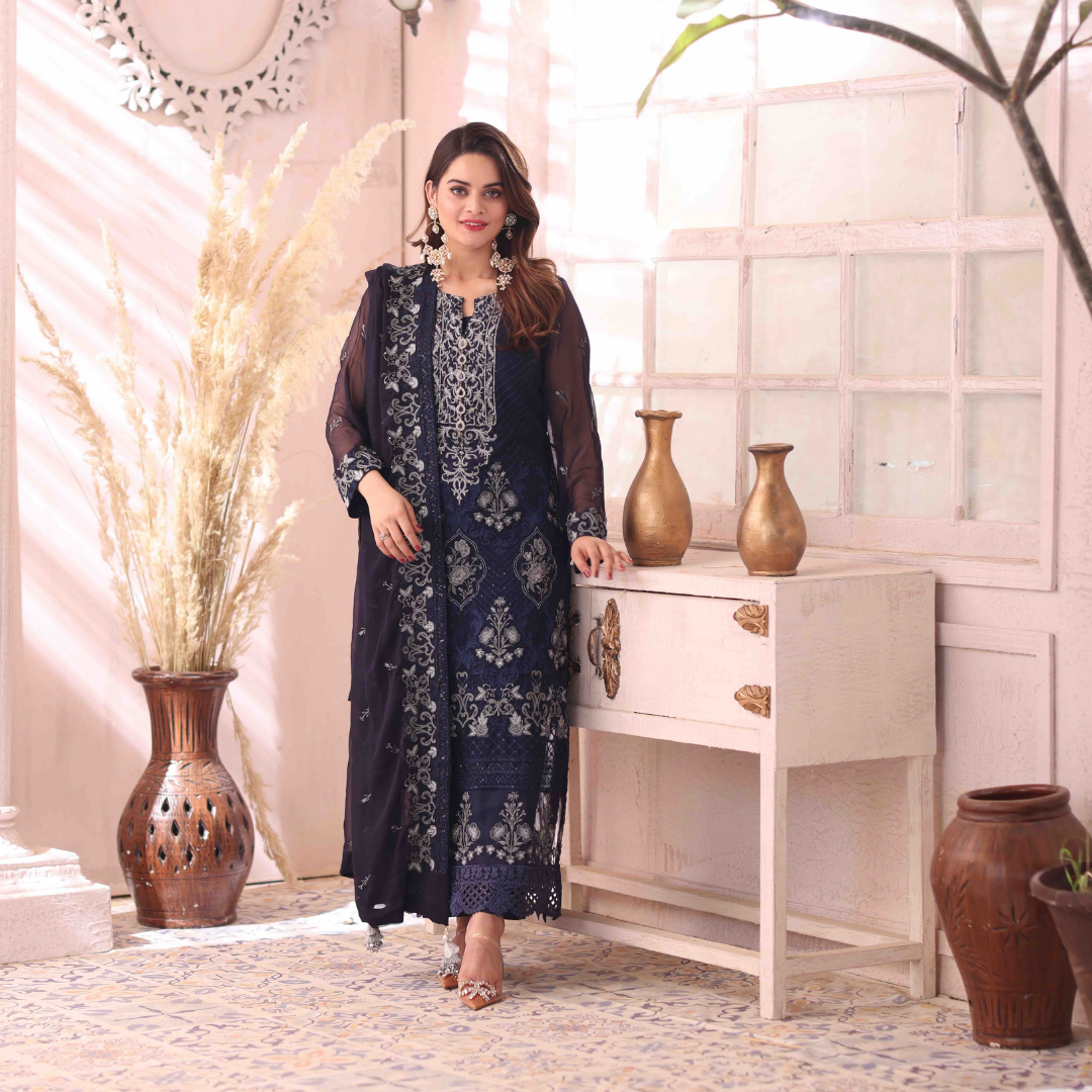 3 Piece Embroidered Chiffon Suit 