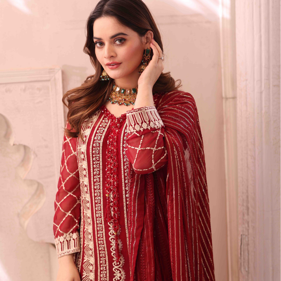 3 Piece Embroidered Chiffon Suit 