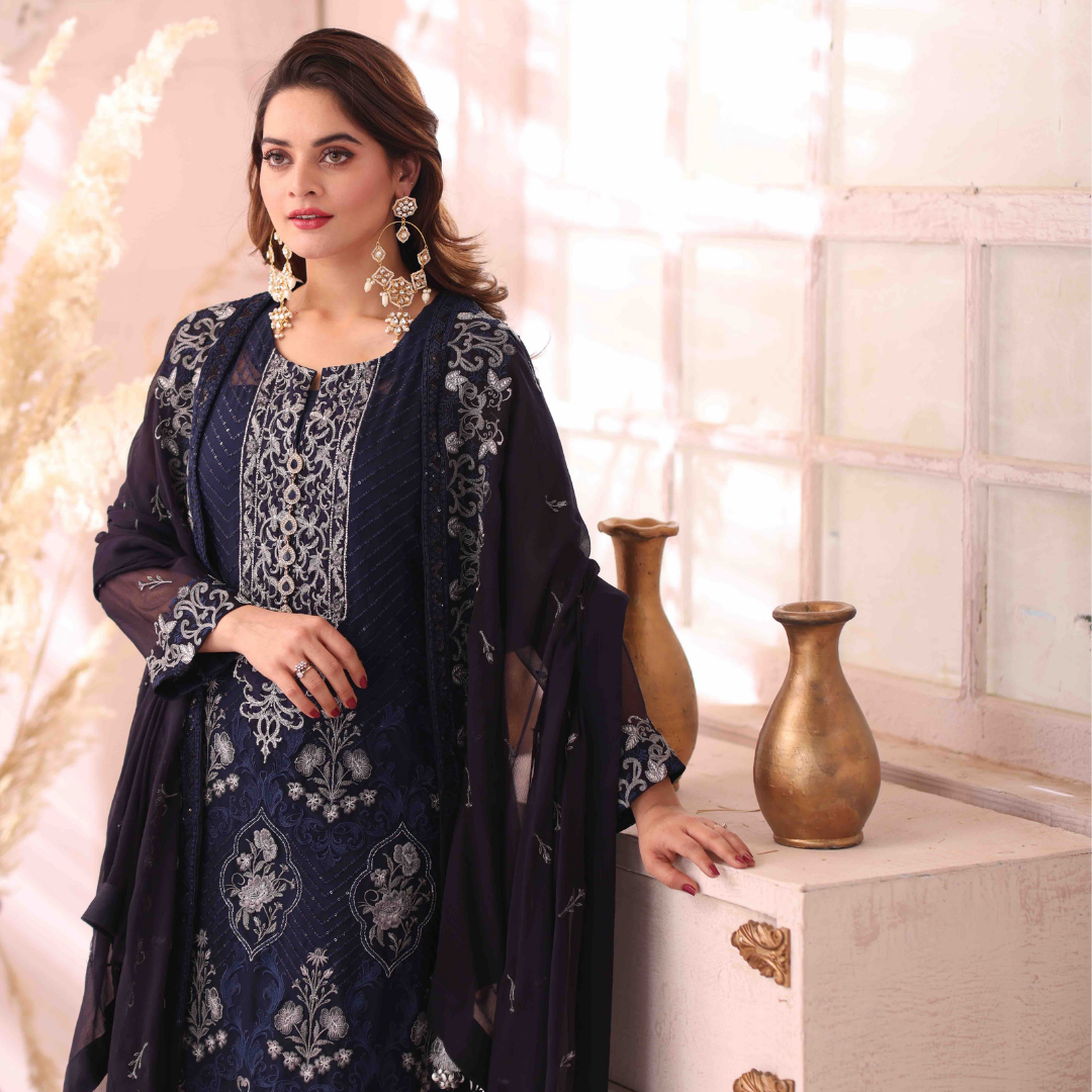 3 Piece Embroidered Chiffon Suit