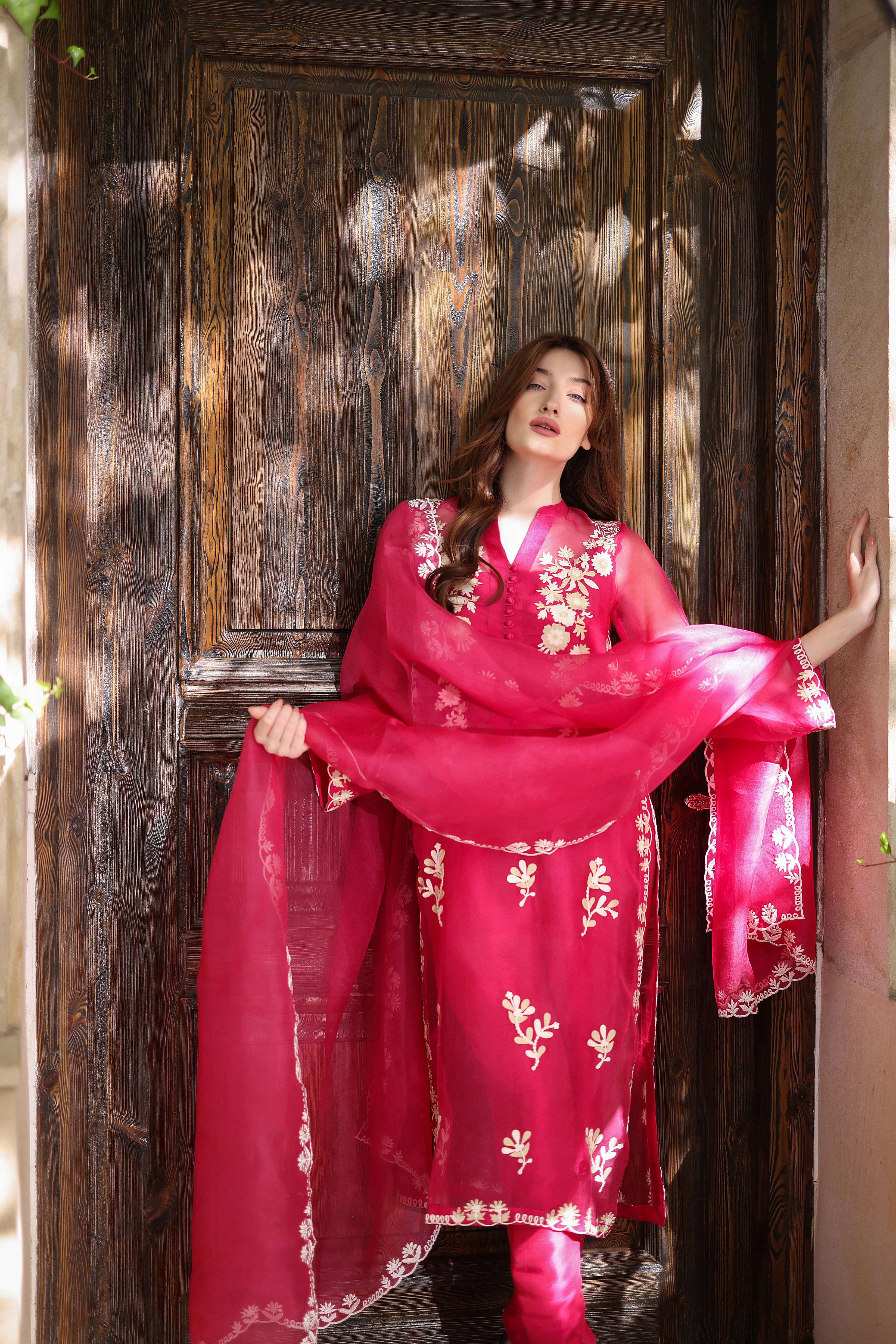 Rose Radiance – 3-Piece Khaddi Organza Suit