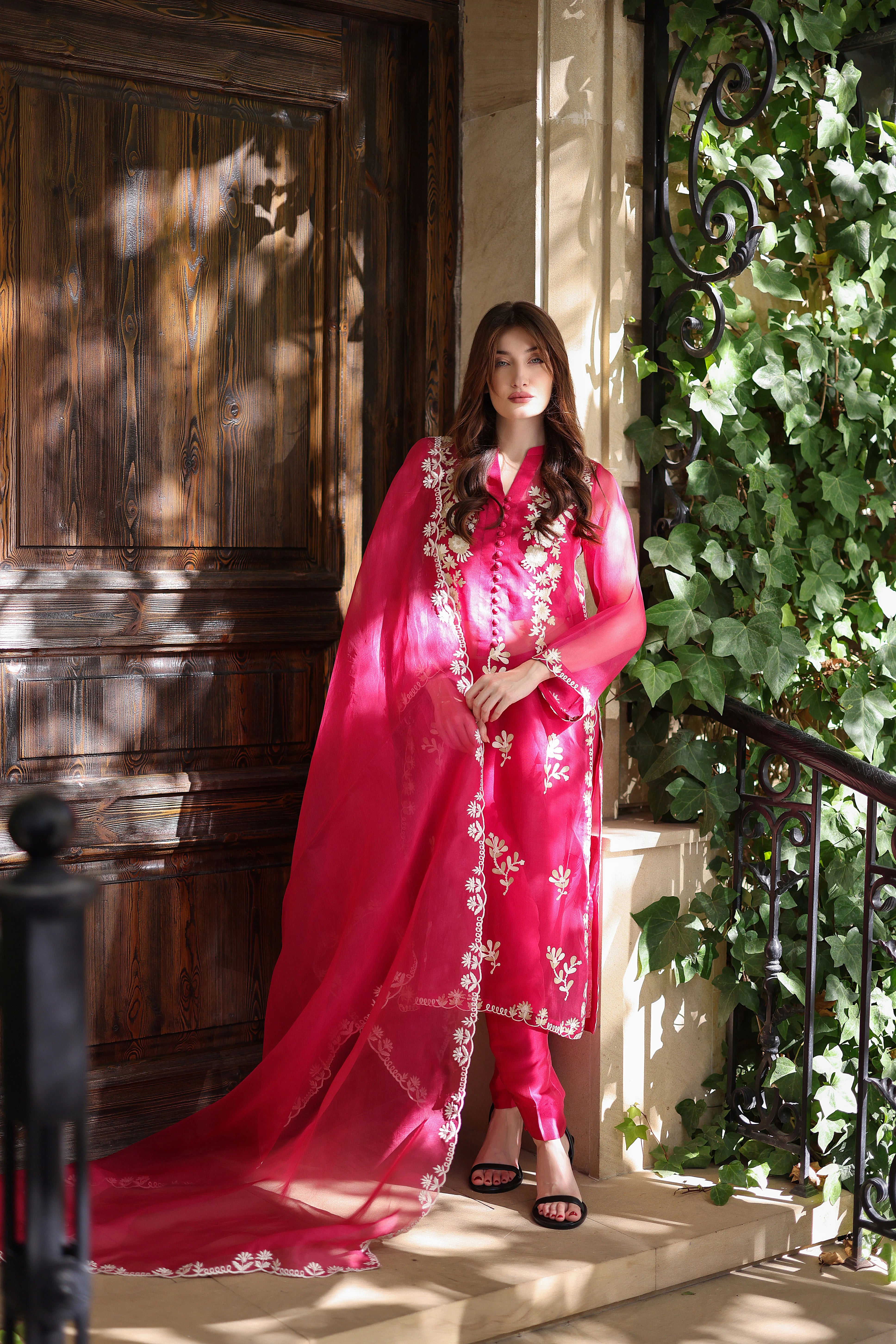 Rose Radiance – 3-Piece Khaddi Organza Suit