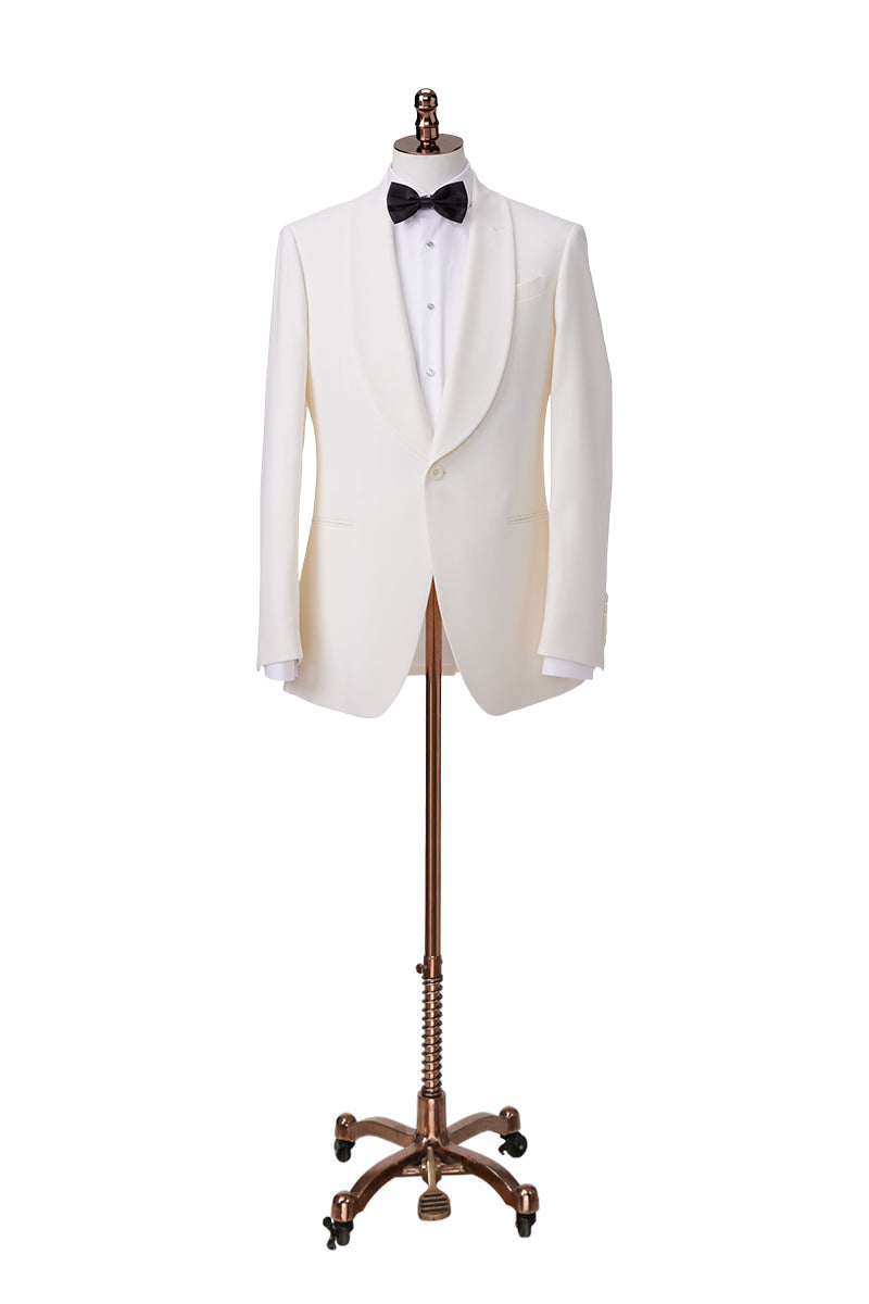 Off- White Suit with Black Bow Tie