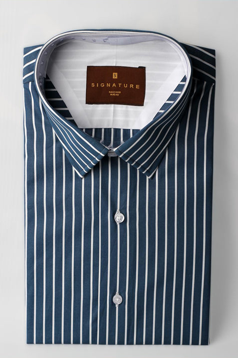 Buy Blue and White Stripe Dress Shirt Online