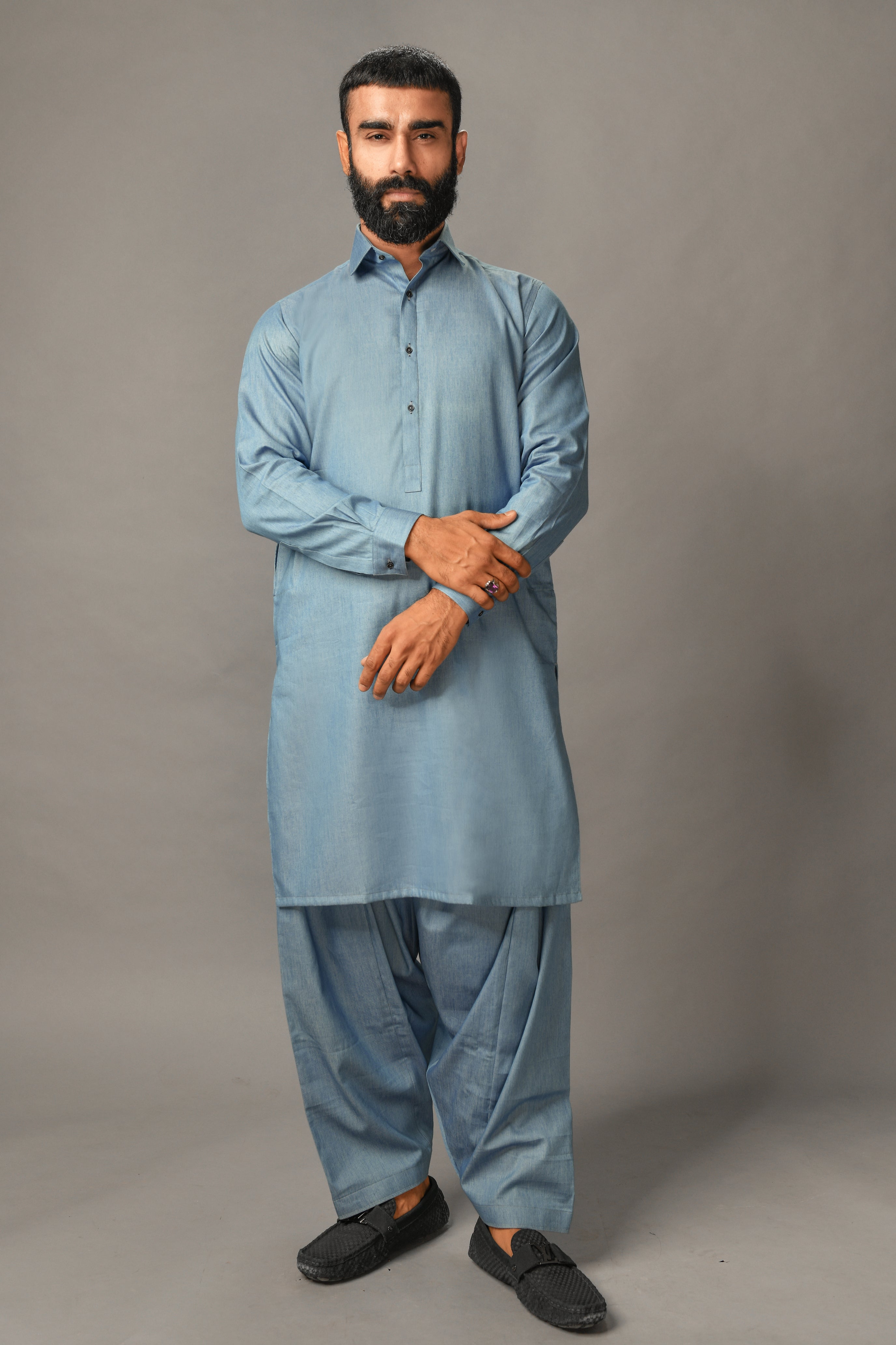 Stone Grey - Denim Shalwar Kameez