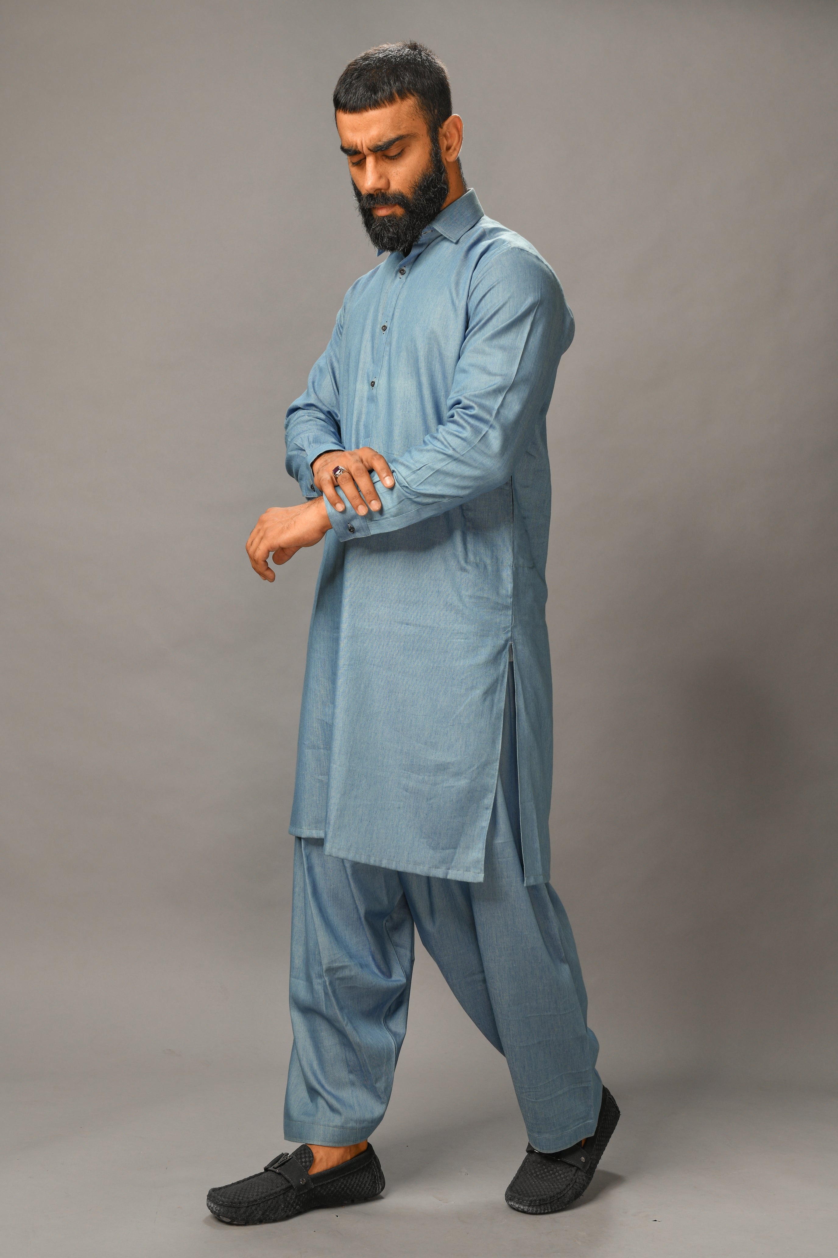 Stone Grey - Denim Shalwar Kameez