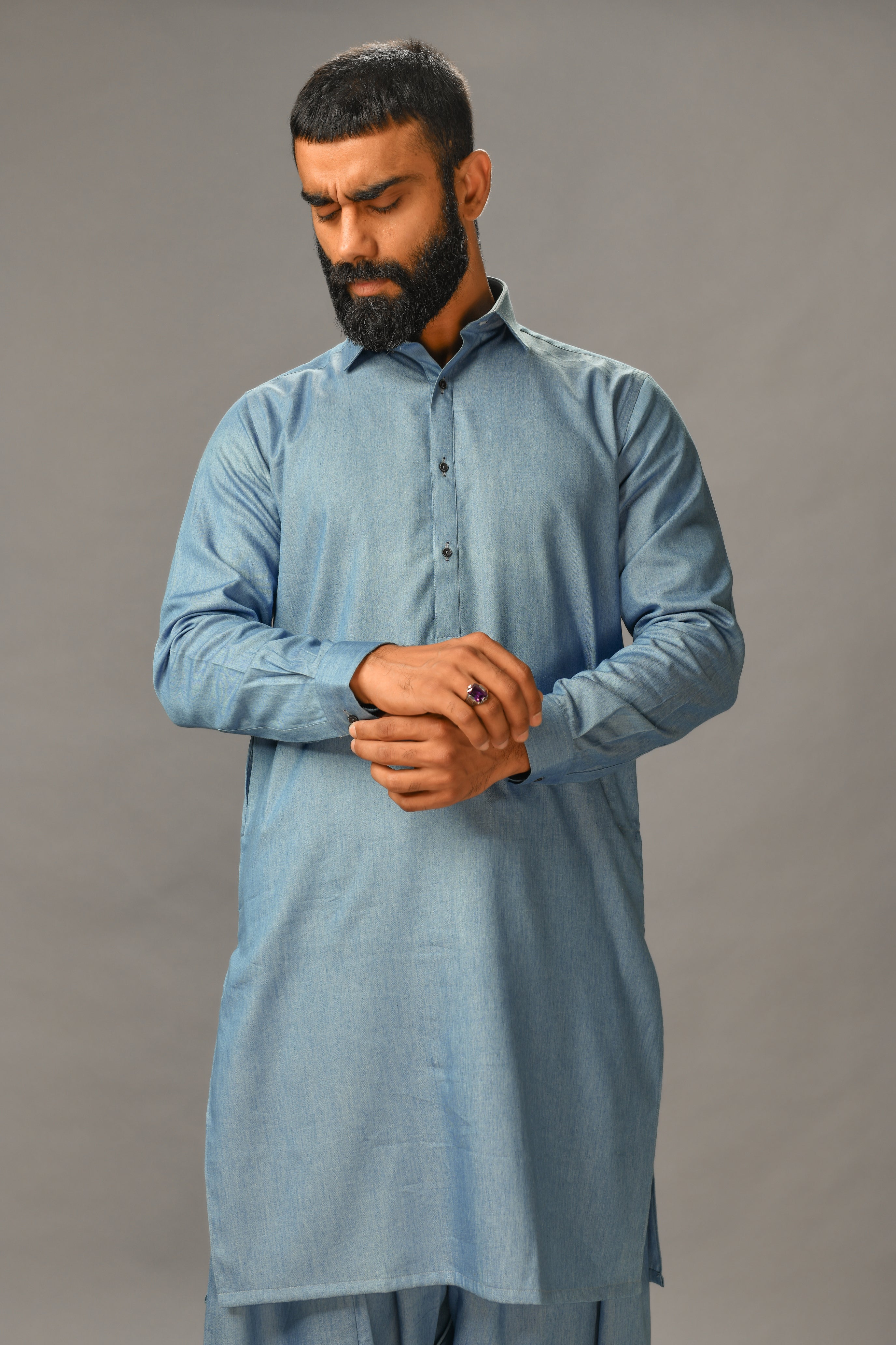 Stone Grey - Denim Shalwar Kameez