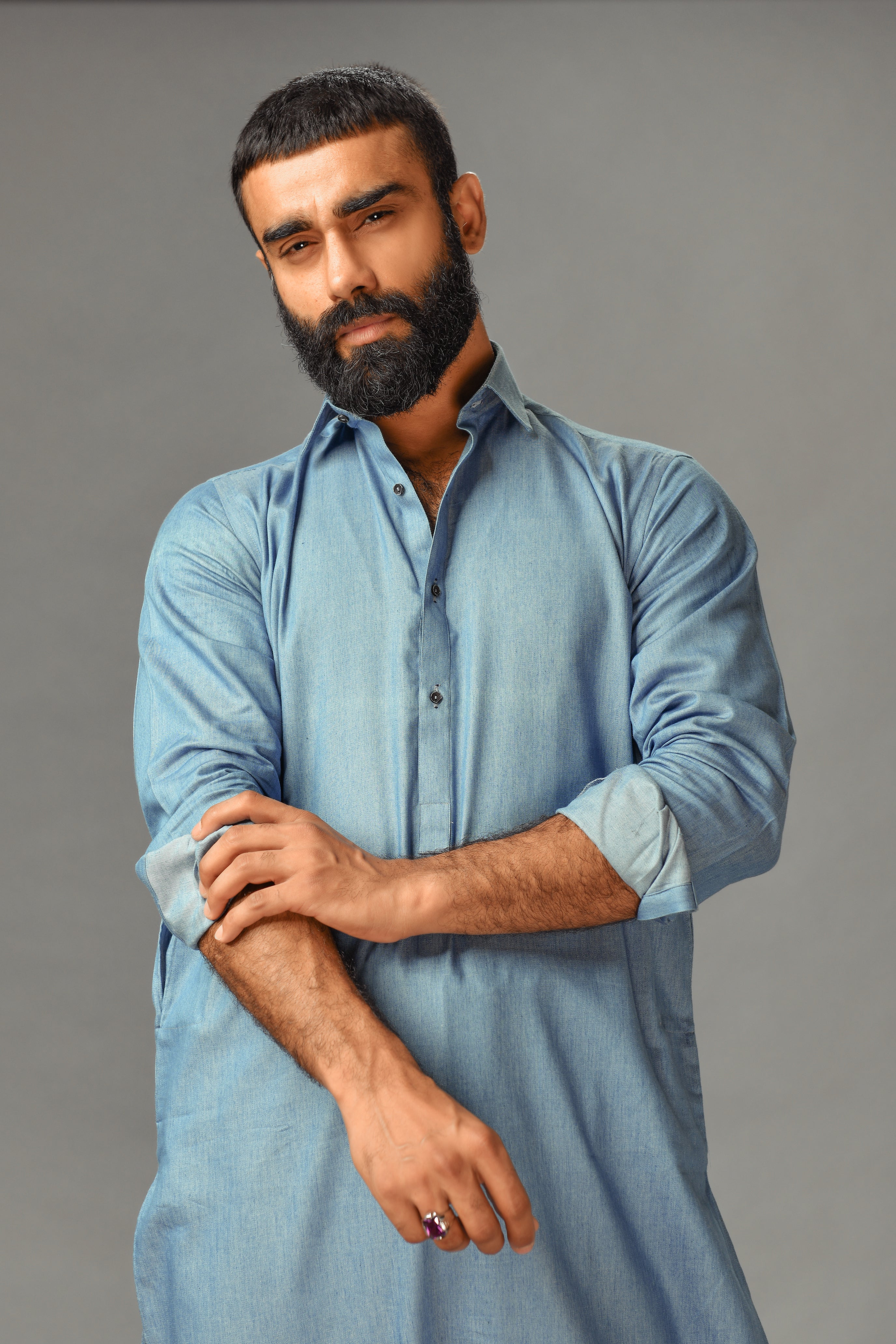 Stone Grey - Denim Shalwar Kameez