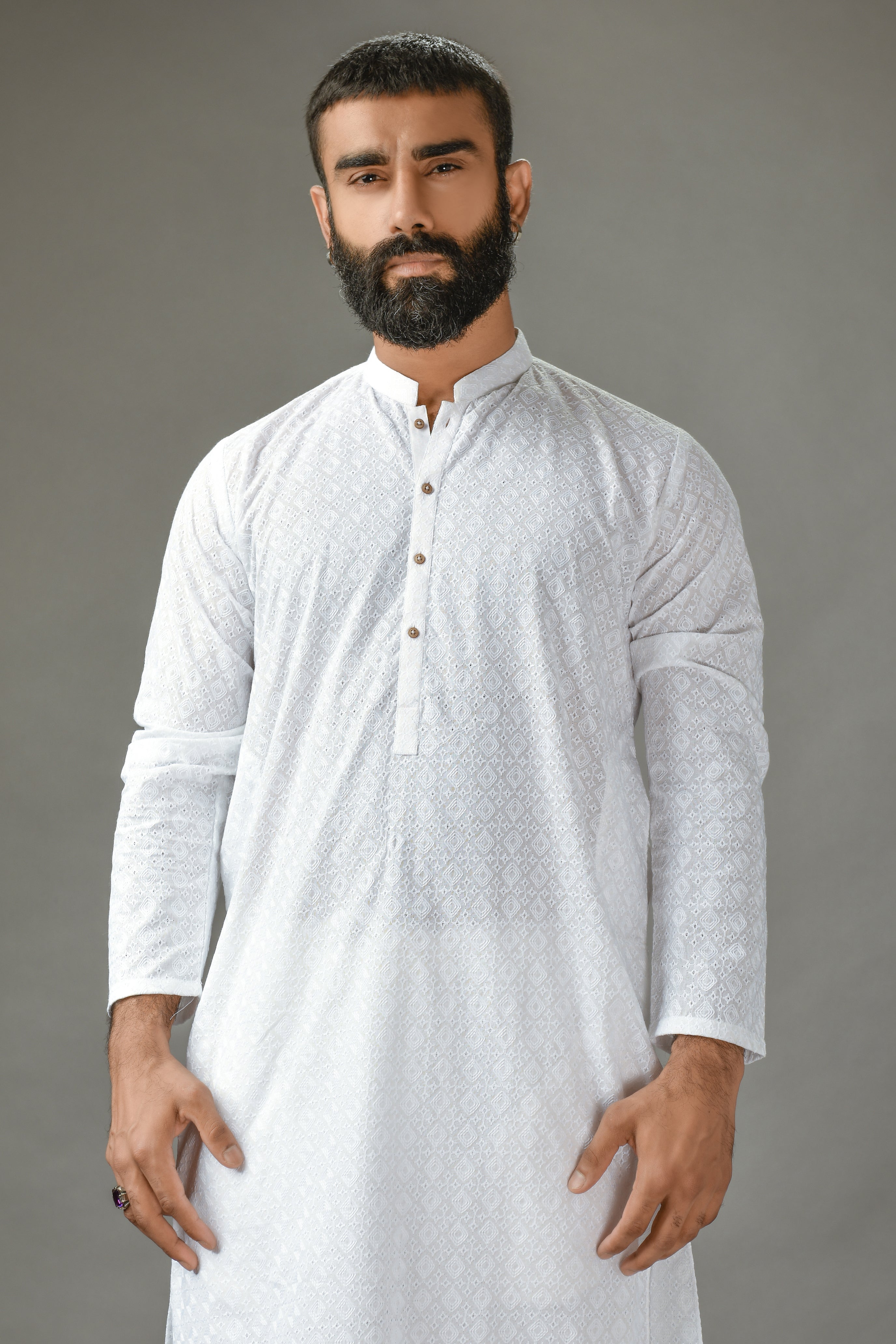 White Chickenkari Kurta