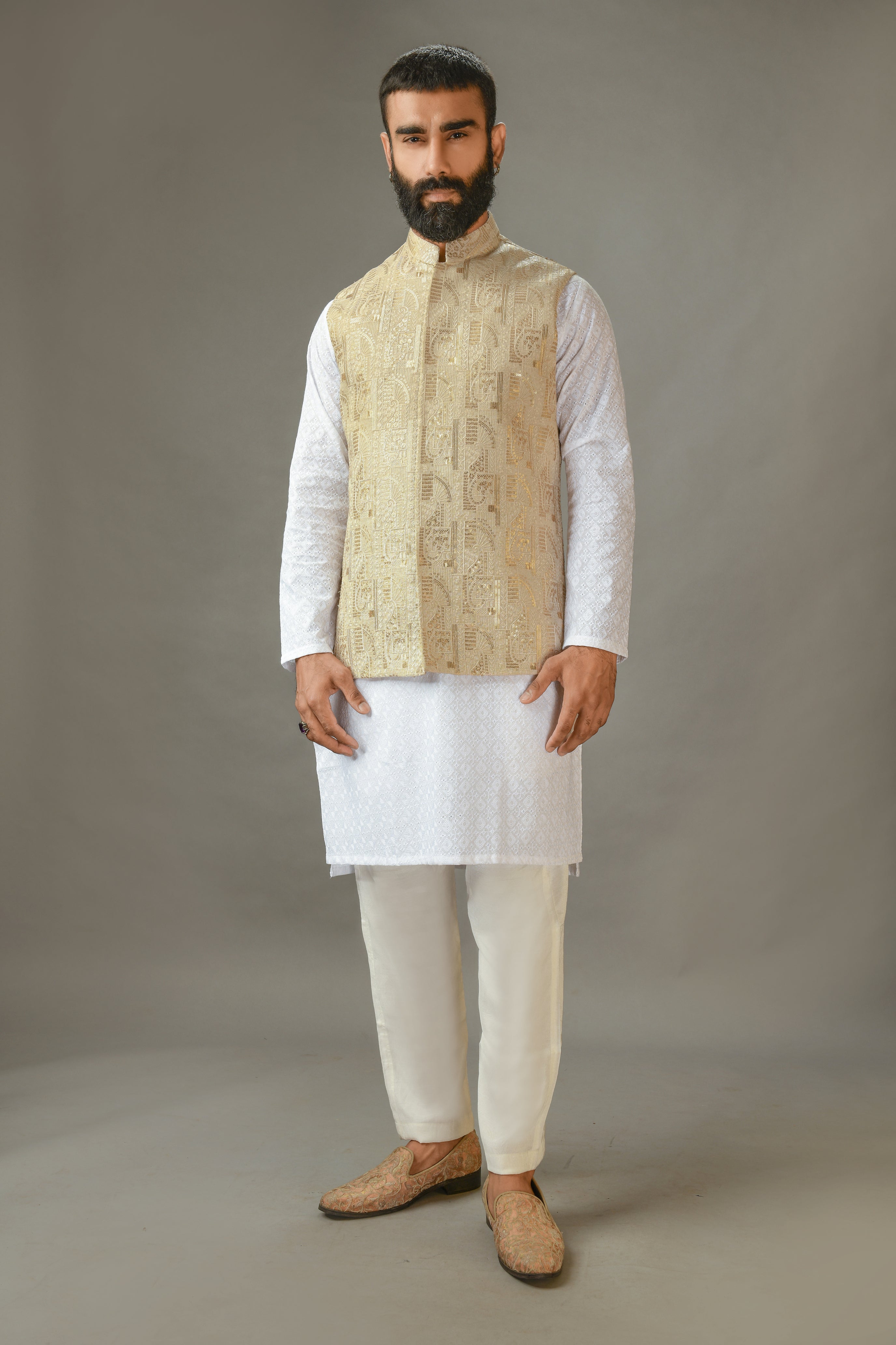 White Chickenkari Kurta