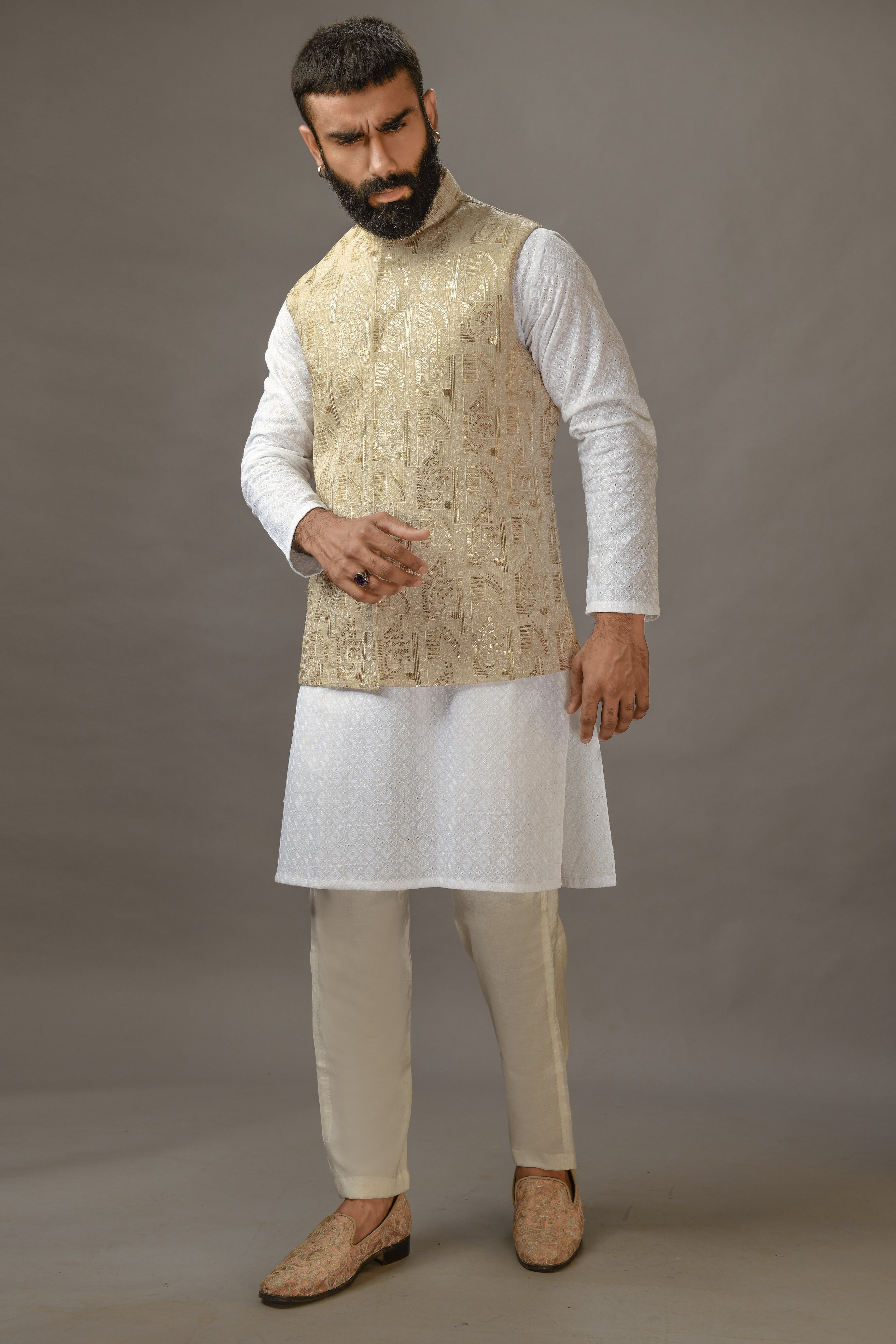 White Chickenkari Kurta