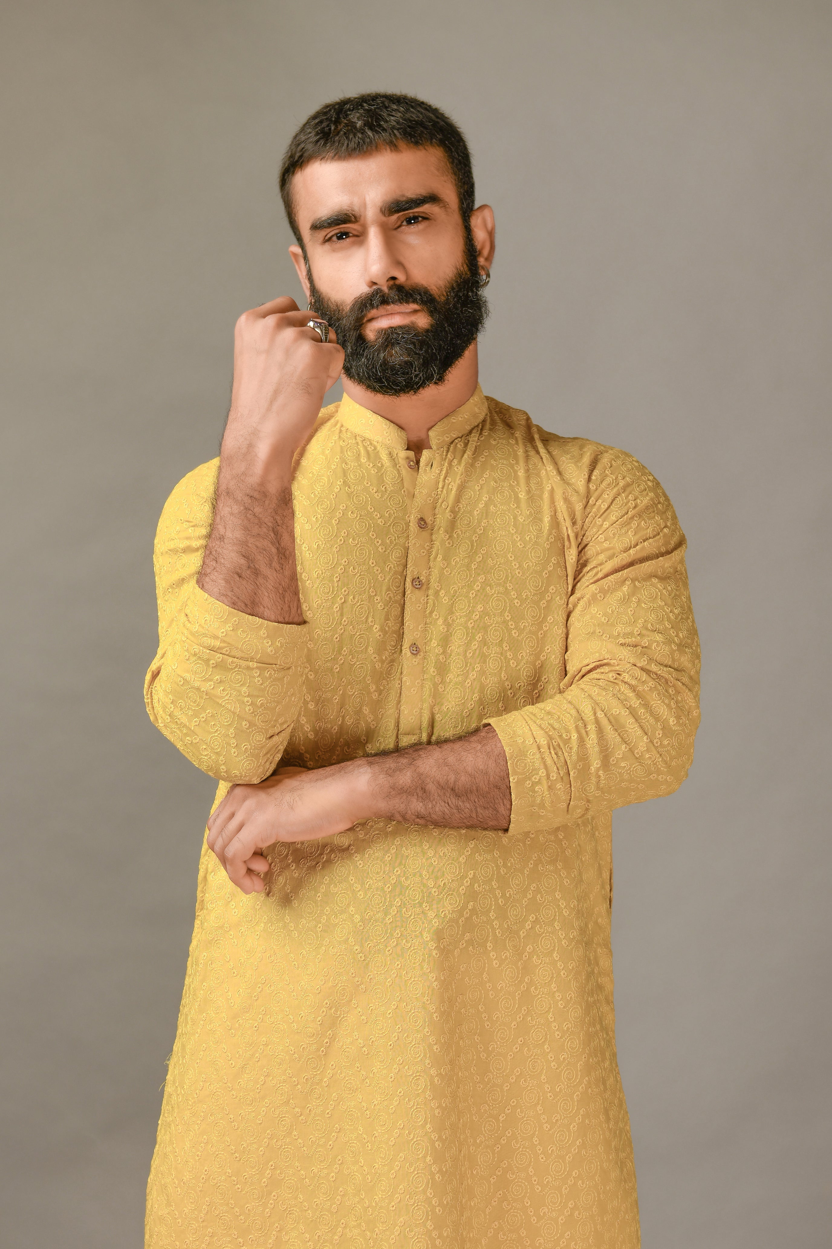 Mustard Chickenkari Kurta