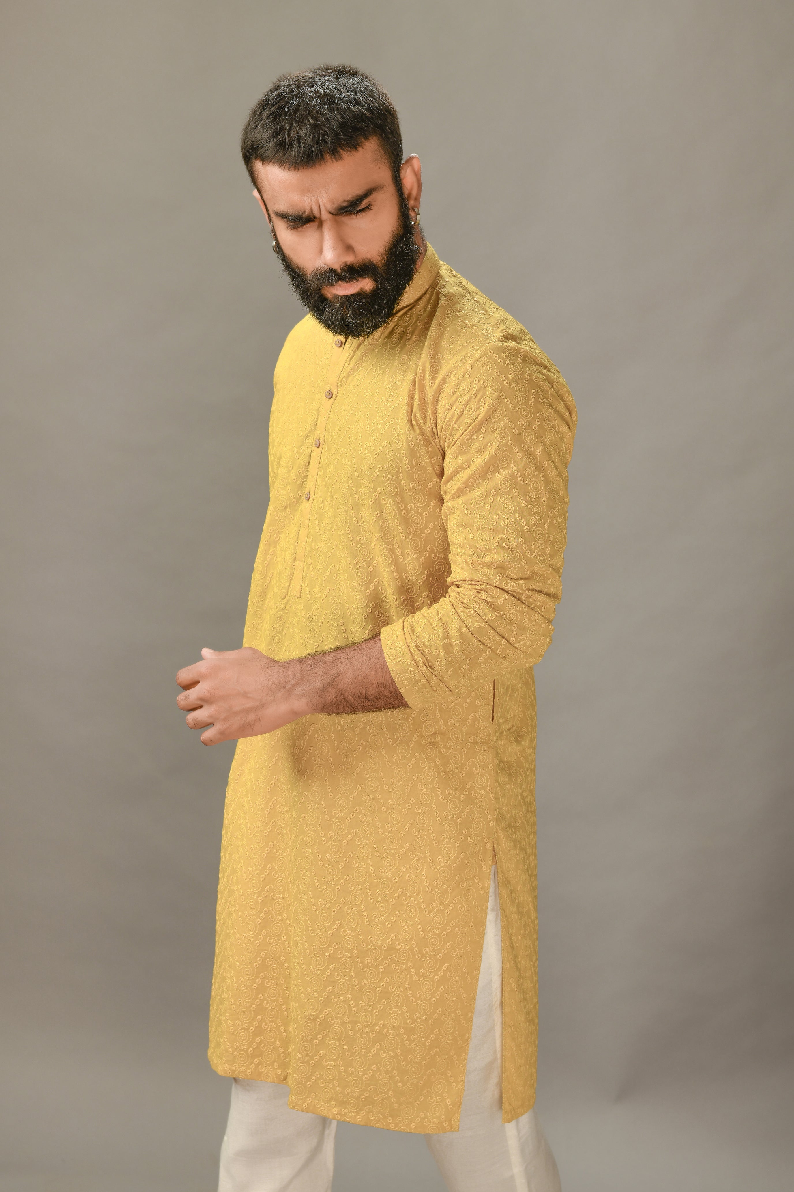 Mustard Chickenkari Kurta