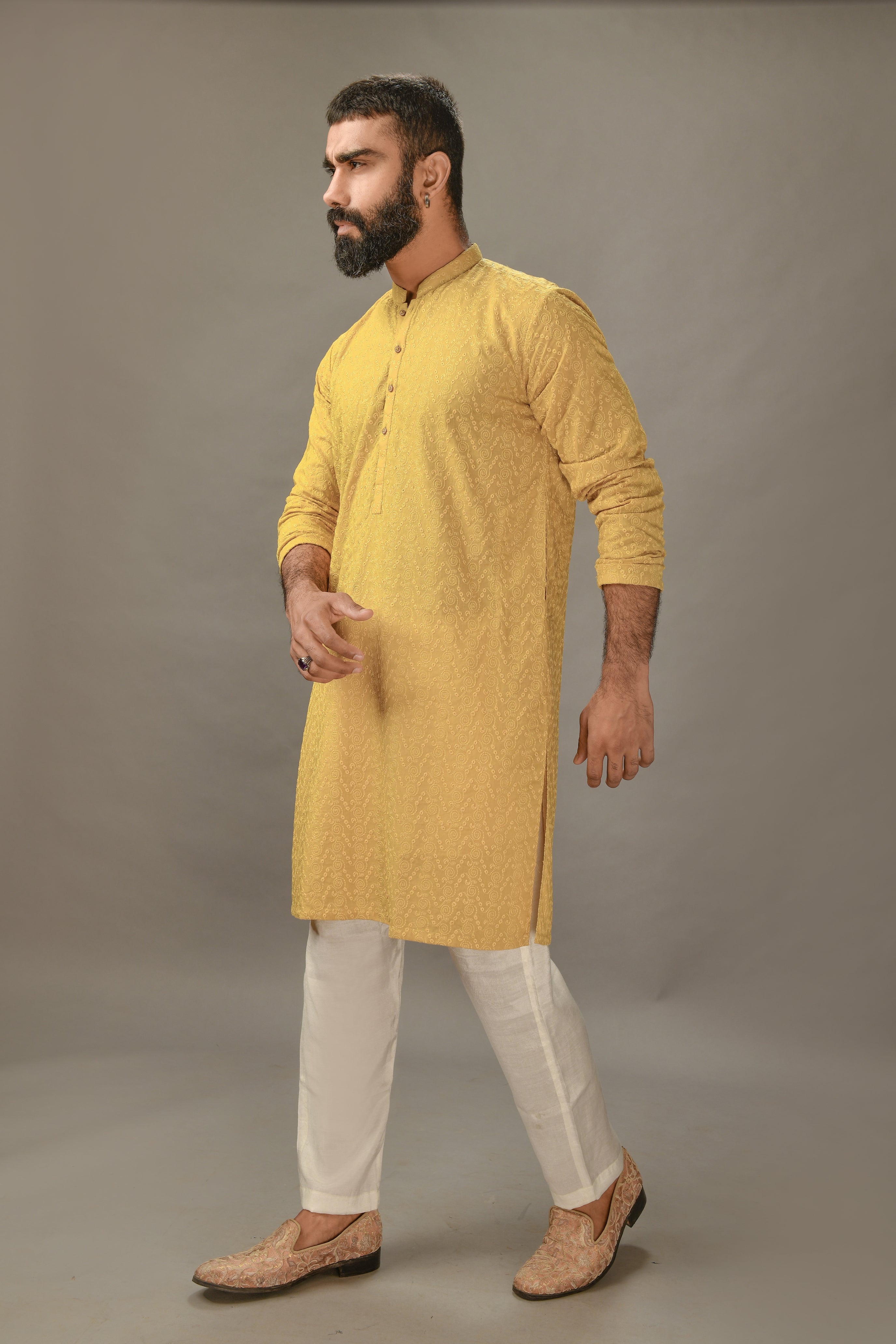 Mustard Chickenkari Kurta