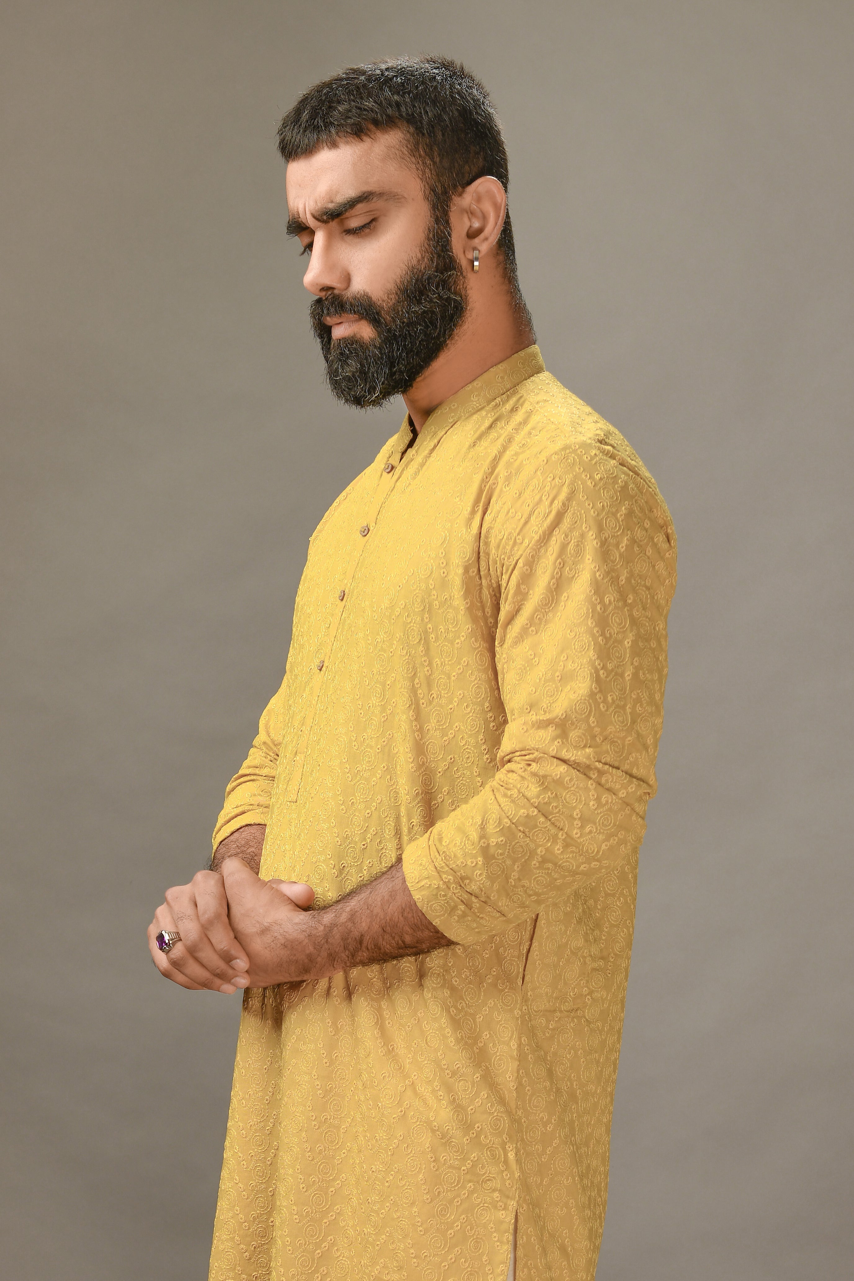 Mustard Chickenkari Kurta