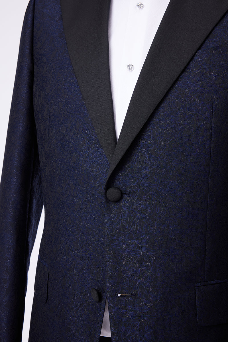 Tuna Blue Party Coat - Blue Tuxedo Pakistan Button